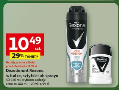Dezodorant Rexona w kulce, sztyfcie lub sprayu 50-150 ml, wybrane rodzaje promocja w Auchan