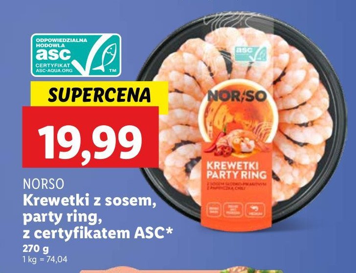 Krewetki vannamei w pierścieniu z sosek słodko-pikantnym Norso promocja w Lidl