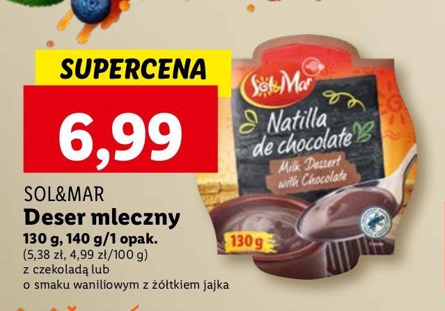 Deser kremowy mleczno-jajeczny z wanili膮 Sol&mar promocja