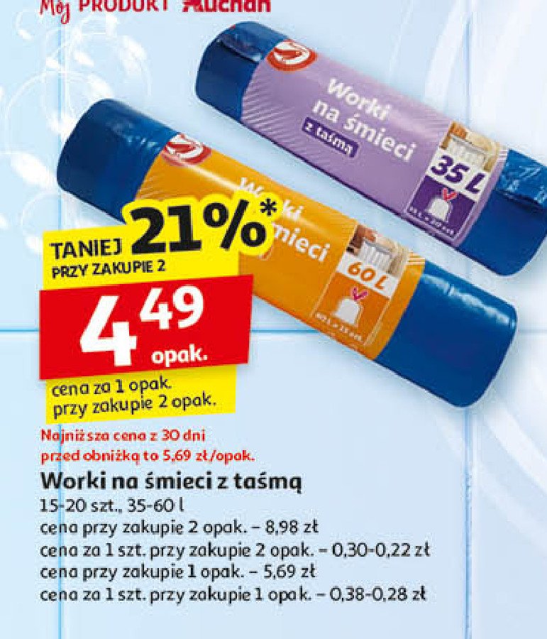 Worki na śmieci z taśmą  35 l Auchan promocja