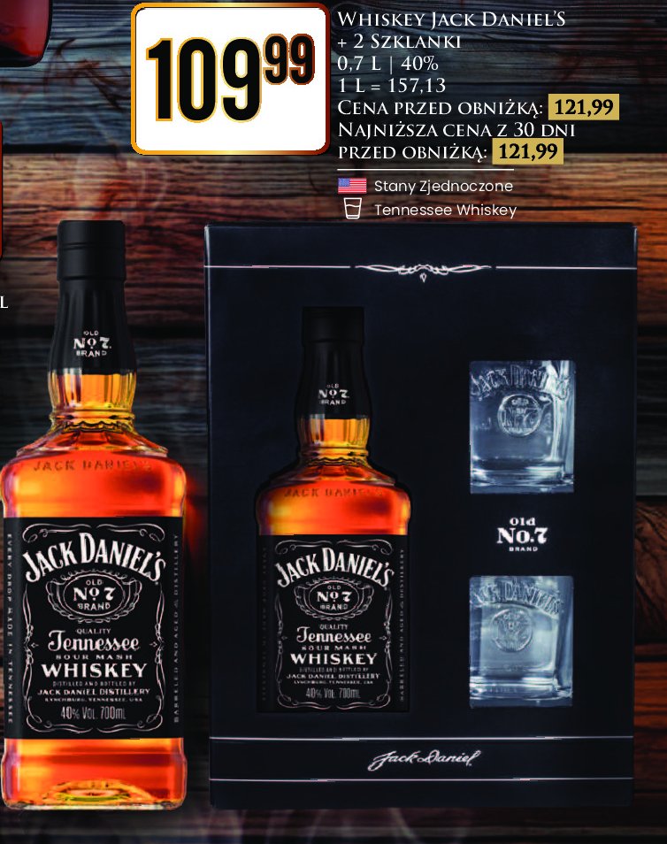 Whiskey + 2 szklanki Jack daniel's old no. 7 promocja