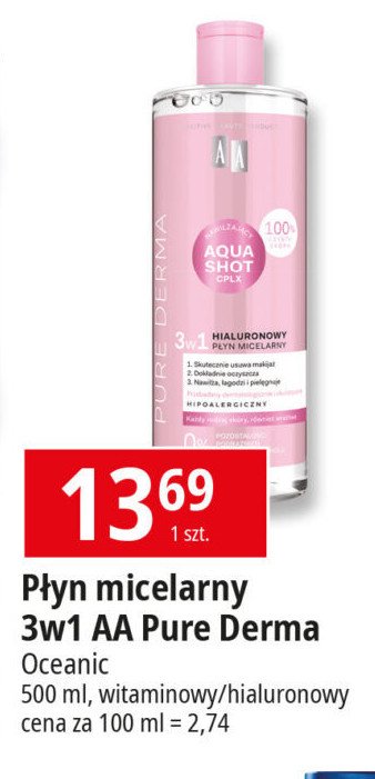 Płyn micelarny hialuronowy Aa pure derma promocja