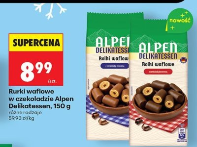 Rurki waflowe w czekoladzie Alpen Delikatessen, 150 g promocja w Biedronka