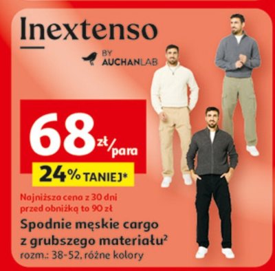 Spodnie męskie cargo z grubszego materiału Inextenso promocja w Auchan