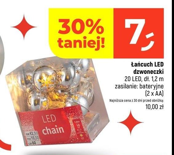 Łańcuch 20 led dzwonki promocja