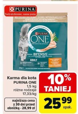 Karma dla kota PURINA ONE 1,5 kg różne rodzaje promocja w Carrefour