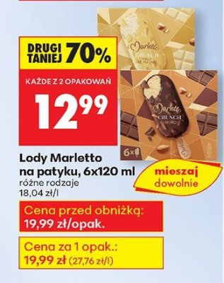 Lody Marletto na patyku, 6x120 ml różne rodzaje promocja w Biedronka