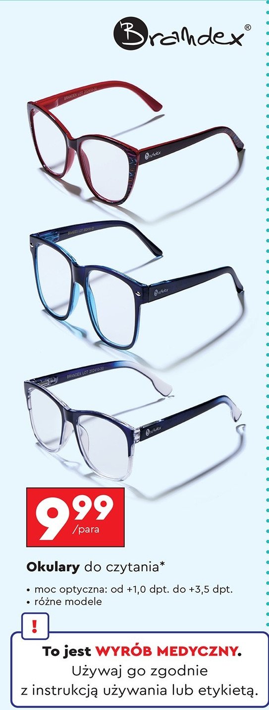 Okulary do czytania +1/+3.5 dioptrii basic Brandex promocja