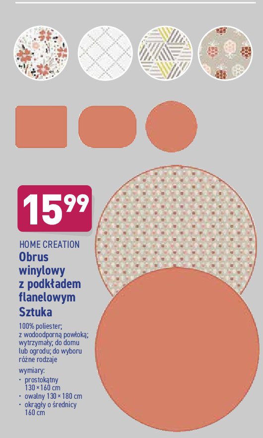 Obrus powlekany owalny 130 x 180 cm Home creation promocja