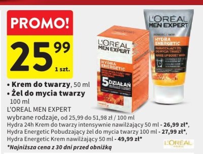 Krem do twarzy L'Oreal Men Expert Hydra 24h wybrane rodzaje promocja w Intermarche