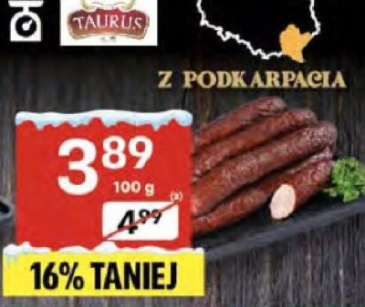 Kiełbasa wiejska Taurus z Podkarpacia promocja w Delikatesy Centrum