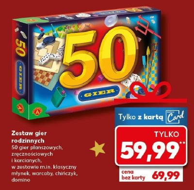 Zestaw gier rodzinnych 50 gier planszowych, zręcznościowych i karciarnych promocja w Kaufland