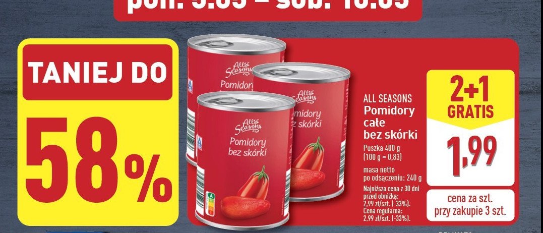 Pomidory w puszce całe King's crown (aldi) promocja w Aldi