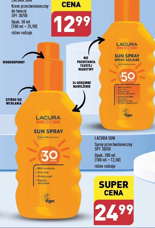 Spray przeciwsłoneczny spf 50 Lacura sun promocja