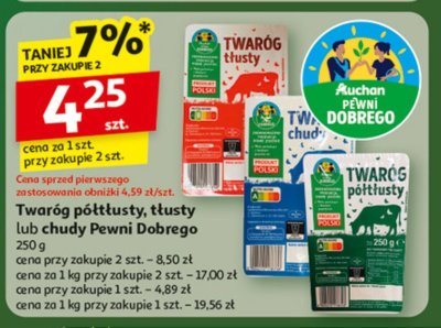 Twaróg półtłusty, tłusty lub chudy Pewni Dobrego 250g promocja w Auchan