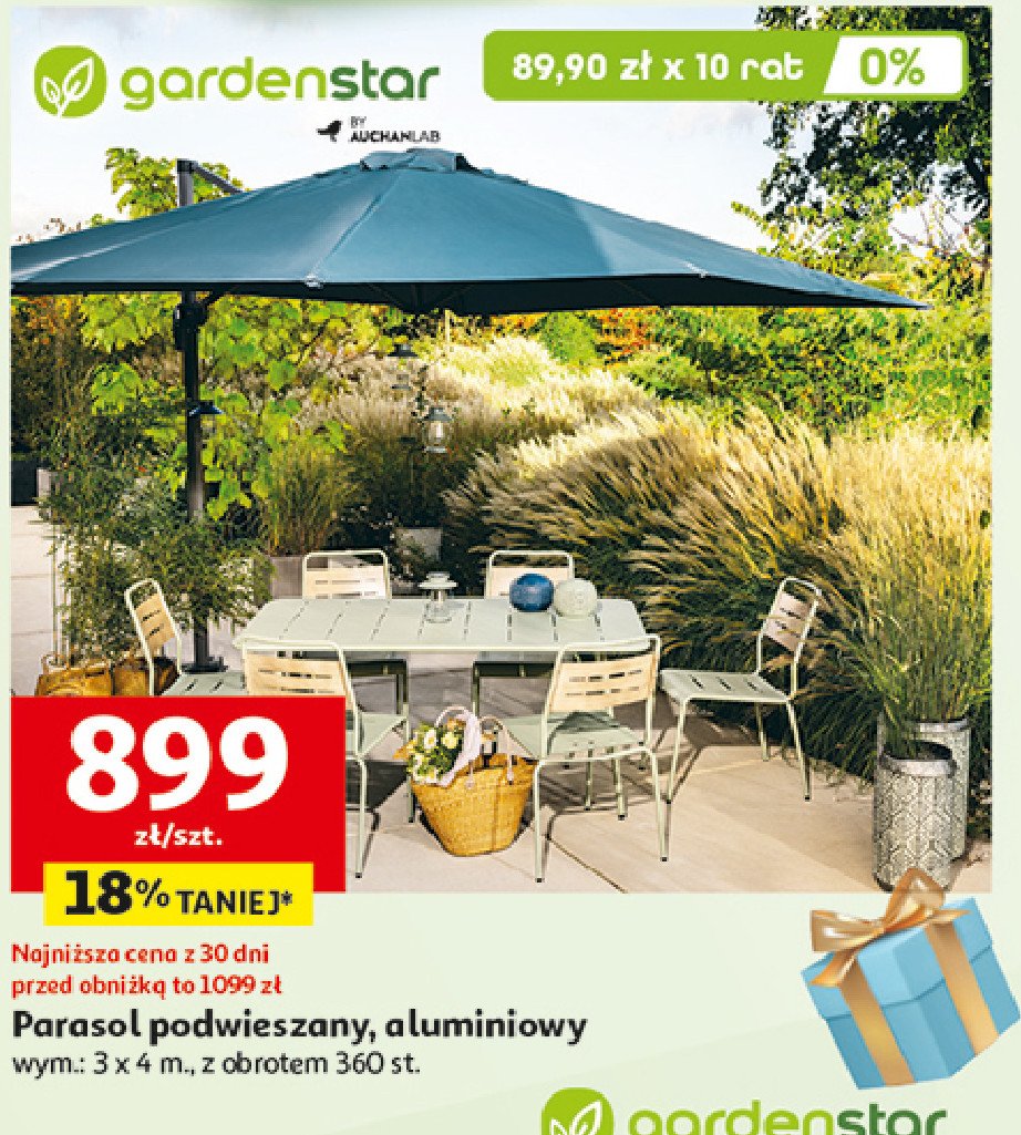 Parasol ogrodowy wiszący 3 x 4 m Garden star promocja w Auchan