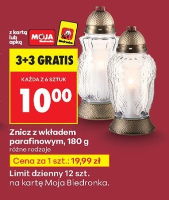 Znicz z wkładem parafinowym  promocja w Biedronka