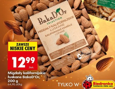 Migdały kalifornijskie łuskane BakaD'Or promocja w Biedronka