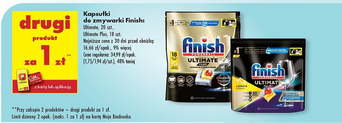 Tabletki do zmywarek lemon Finish ultimate plus promocja