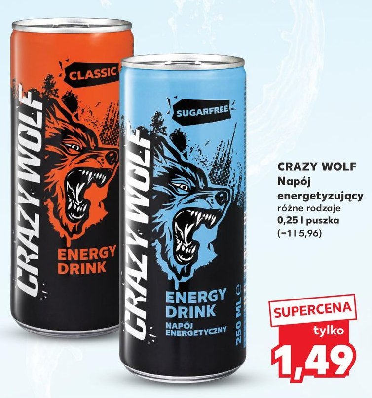 Napój energetyczny bez cukru Crazywolf promocja