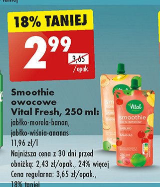 Smoothie jabłko-wiśnia-ananas Vital fresh smoothie promocja w Biedronka