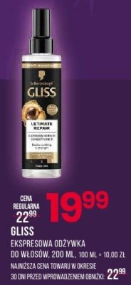 Ekspresowa odżywka GLISS do włosów 200ml promocja w Drogerie Natura