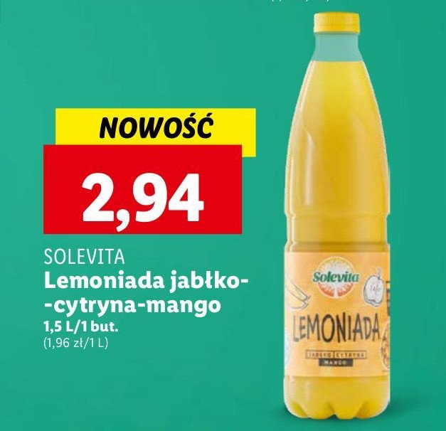 Lemoniada jabłko-cytryna-mango Solevita promocja w Lidl