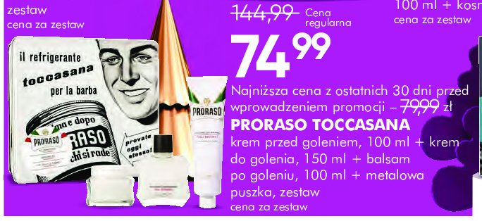 Zestaw toccasana: krem do golenia 150 ml + krem przed goleniem 100 ml + balsam po goleniu 100 ml PRORASO promocja w Super-Pharm