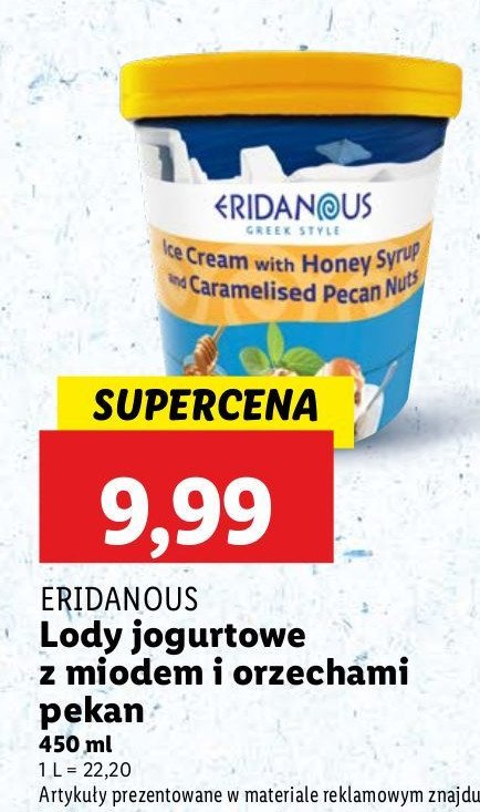 Lody jogurtowe z miodem i orzechami pekan Eridanous promocja w Lidl