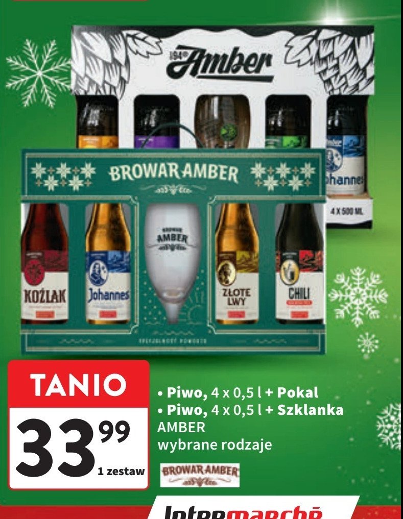 Zestaw piw piwo apa 500 ml + piwo pszeniczniak 500 ml + piwo złote lwy 500 ml + piwo koźlak 500 ml + szklanka Amber browar amber zestaw Amber (kosmetyki) promocja