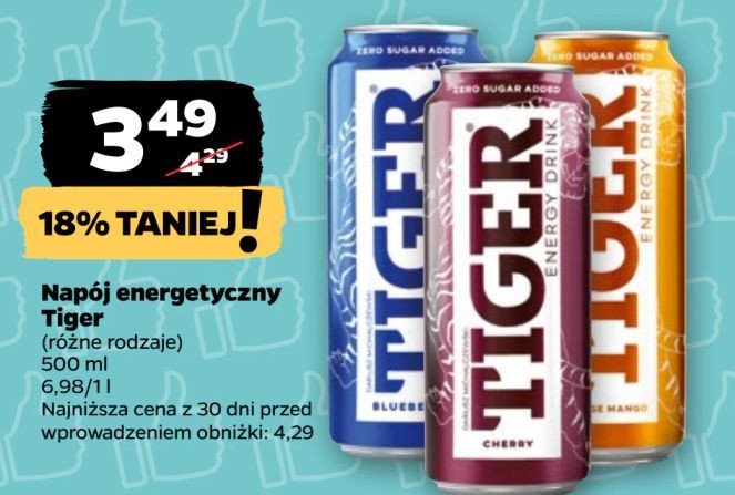 Napój blueberryy zero sugar Tiger energy drink promocja