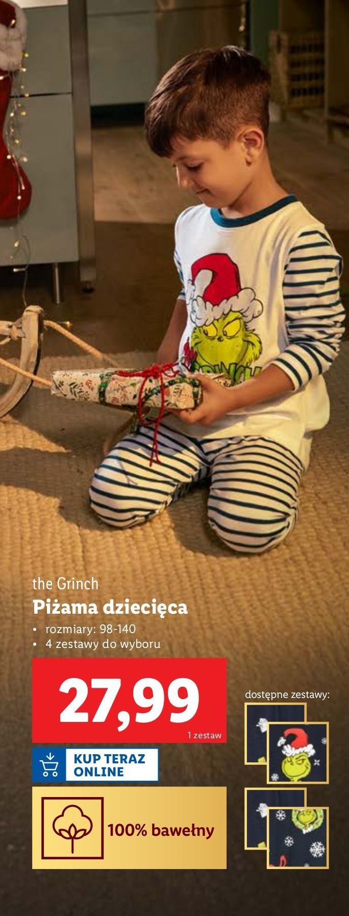 Piżama dziecięca the grinch rozm. 98-140 promocja