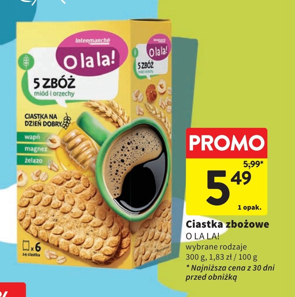 Ciastka 5 zbóż miód i orzechy O la la! promocja