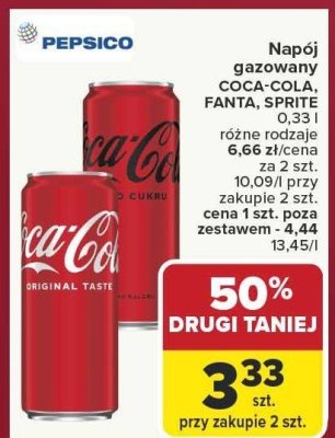 Napój gazowany COCA-COLA, FANTA, SPRITE różne rodzaje promocja w Carrefour