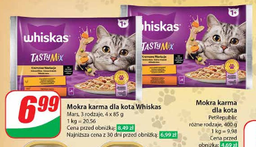 Karma dla kota kremowe wariacje kurczak i warzywa + jagnięcina i indy Whiskas tasty mix promocja