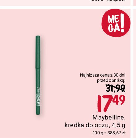 Kredka do oczu 40 green with envy MAYBELLINE LASTING DRAMA promocja