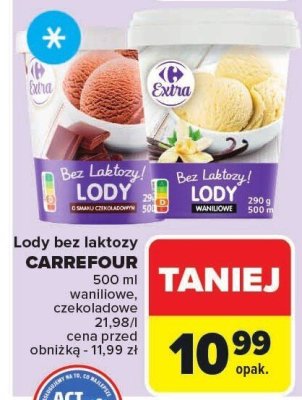 Lody bez laktozy CARREFOUR waniliowe, czekoladowe promocja w Carrefour Market