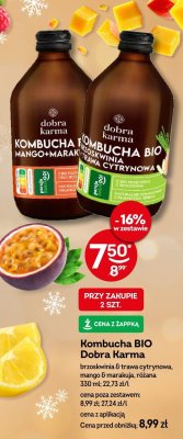 Kombucha BIO Dobra Karma brzoskwinia & trawa cytrynowa, mango & marakuja, różana promocja w Żabka
