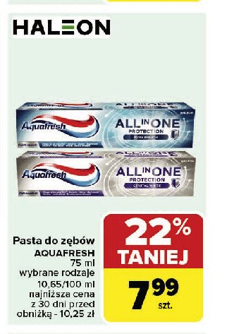 Pasta do zębów original Aquafresh all-in-one protection promocja