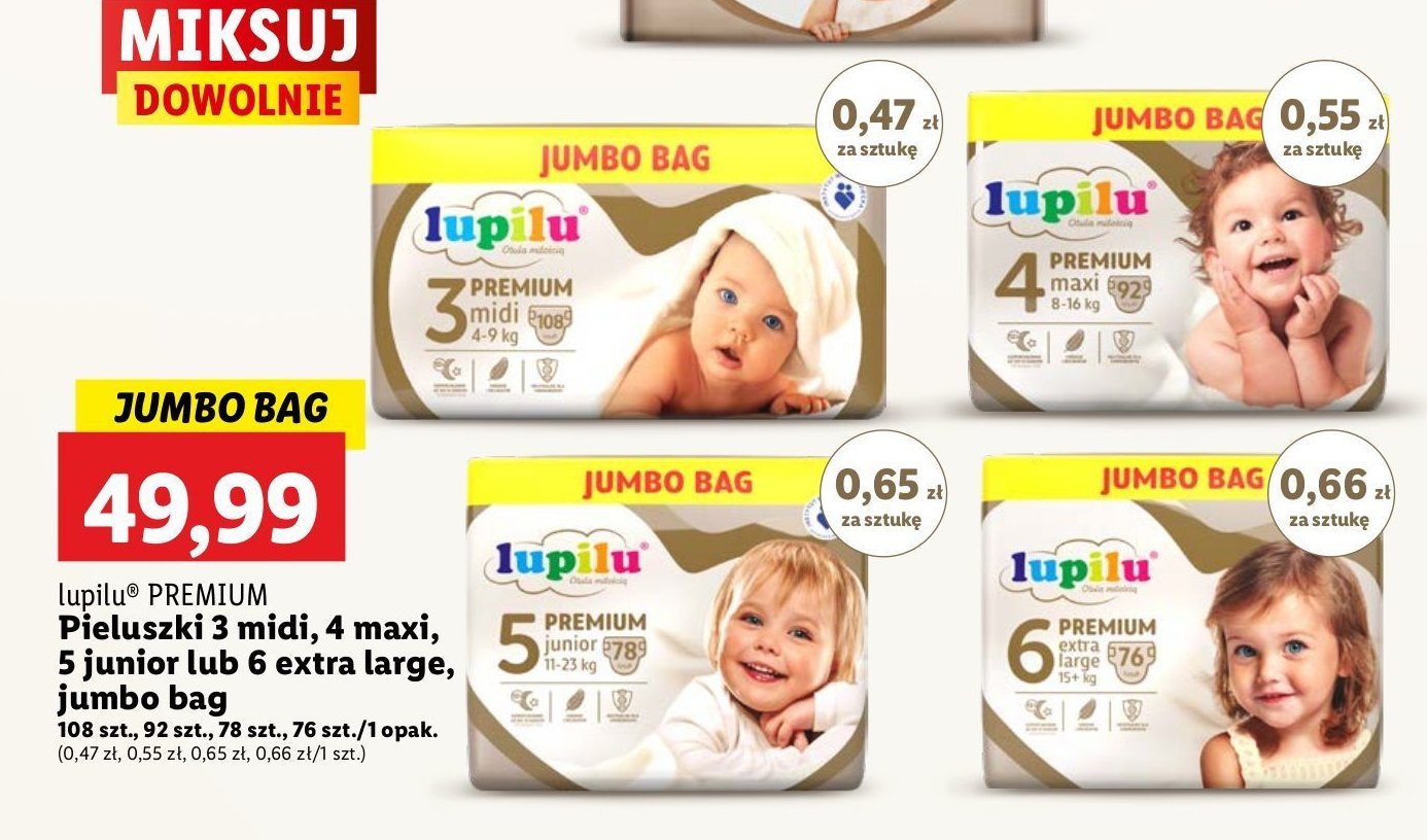 Pieluchy extra large 6 Lupilu premium promocja