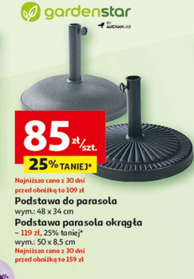 Podstawa do parasola 50 x 8.5 cm Garden star promocja w Auchan