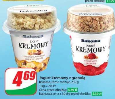 Jogurt z bananami kawałkami czekolady i granolą Bakoma kremowy promocja