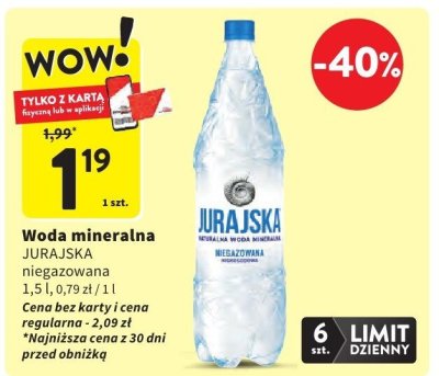 Woda mineralna JURAJSKA niegazowana promocja w Intermarche