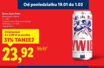 Piwo Żywiec Jasne Pełne promocja w Lidl