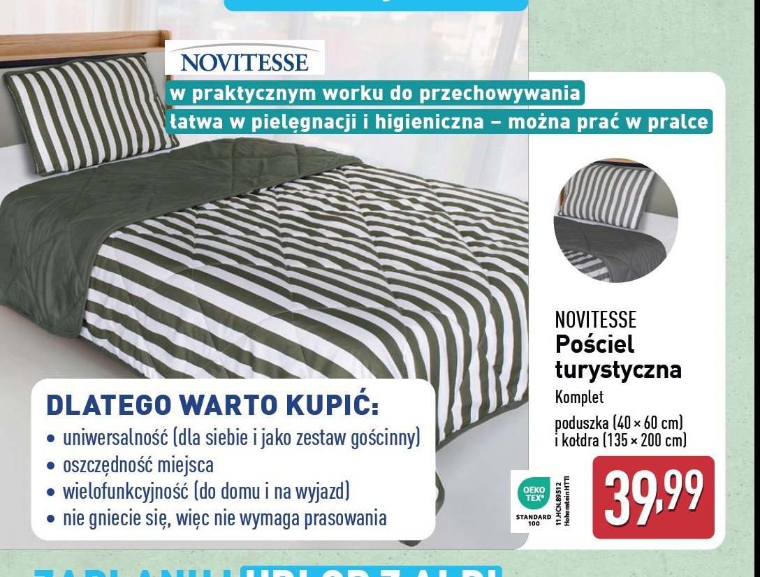 Komplet pościeli 135 x 200 + poduszka 40 x 60 cm0 Novitesse promocja w Aldi