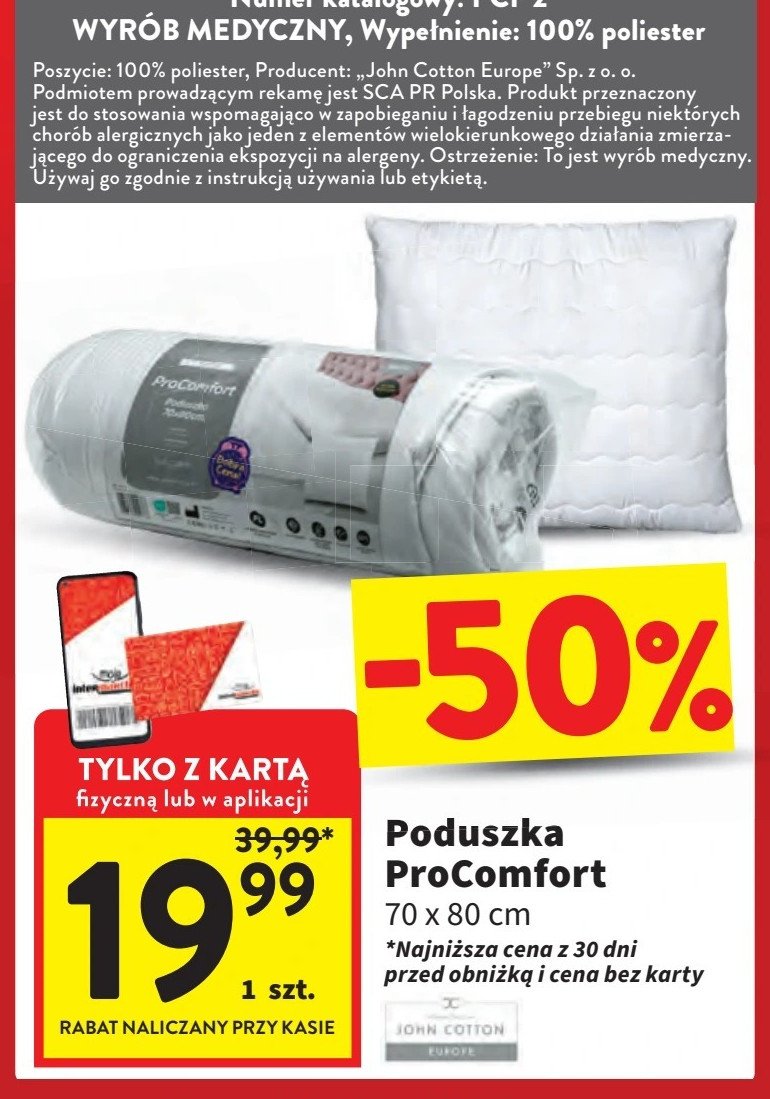 Poduszka procomfort 70 x 80 cm John cotton promocja