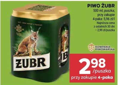 Piwo Żubr 500 ml puszka promocja w Stokrotka