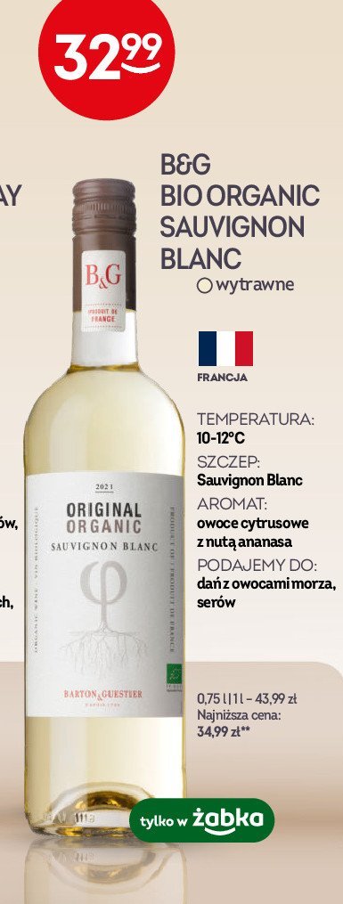 Wino B&g bio organic sauvignon blanc promocja