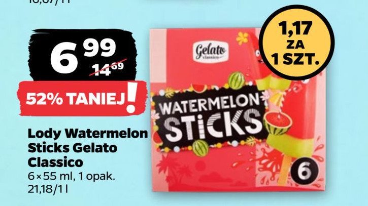 Lody watermelon sticks Gelato classico promocja w Netto