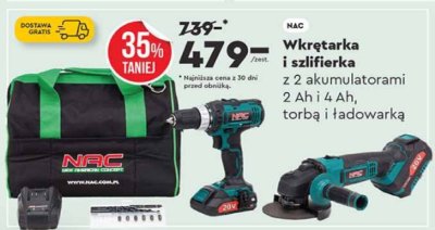 Wkrętarka i szlifierka z 2 akumulatorami 2 Ah i 4 Ah, torbą i ładowarką NAC promocja w Biedronka
